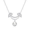 Elegante S925 Sterling Silber Smile Halskette mit weißer Perle und glänzenden Pavé-Steinen - 925er Silber / Weiß