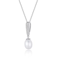 Elegant S925 sterling silver pearl pendant necklace with sparkling crystal inlay details - 925 Silver / White