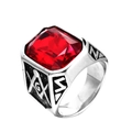 Retro stainless steel masonic ring for men with red square gemstone and silver finish - US 7 / Steel Red Zircon