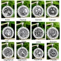 Lot de 12 colliers pendentifs zodiaque en acier inoxydable avec relief 3D sur fond extérieur - Pendentif Verseau Seul (Sans Chaîne)
