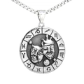 Detailed macro of vintage stainless steel pendant with zodiac symbols and comedy tragedy masks - Gemini Pendant Only (Without Chain)