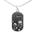 Detailed macro of vintage Gemini zodiac pendant necklace with drama mask relief - Gemini Pendant