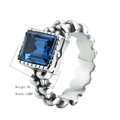 Vintage zilveren gevlochten ring met grote vierkante blauwe trapgeslepen edelsteen - US 7 / Blauwe Strass