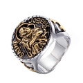 Anillo de sello religioso San José para hombre en acero bicolor estilo vintage - US 7 / Bicolor (Oro y Plata)