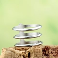 Three-layer silver stainless steel ring with minimalist hollow design on wood background - US 7 / Silver