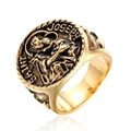 Anillo de sello vintage en acero inoxidable dorado con grabado en relieve de San José - US 7 / Todo Dorado