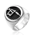 Men's 316L stainless steel signet ring with silver finish and black tattoo machine logo - US 7 / Steel