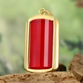Macro view of rectangular red stone pendant with gold frame on a rustic wooden base - Gold Frame Red Pendant Only (Without Chain) (HFD9000)