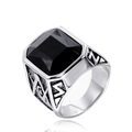 Men's silver steel Freemasonry ring featuring a large square black gemstone center - US 7 / Steel Color Black Zircon