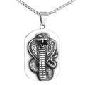 Men's vintage cobra snake embossed stainless steel pendant with silver square box chain - Steel Color