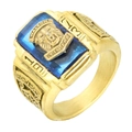 Golden Walton Tigers 1973 memorial ring with blue gemstone and engraved tiger emblem - US 7 / Gold Blue