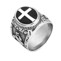 Anello in acciaio inossidabile retrò con ovale nero, croce d'argento e dettagli gotici - US 7 / Color Acciaio
