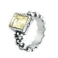 Vintage zilveren ring met een grote vierkante gele edelsteen en getextureerde band - Gele Zirkoon