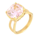 Square pink crystal titanium steel ring with double-layer hollow golden band - US 7 / Gold Color with Pink Stone