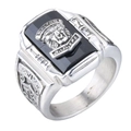 Men's retro stainless steel ring with black gemstone and Walton Tigers tiger head crest - US 7 / Steel Color Black Stone