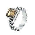 Vintage zilveren ring met vierkante amber zirkoon en kralenband in retro-stijl - Champagne Strass