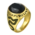 Bague vintage en acier titane doré avec une grande pierre précieuse noire facettée pour unisexe - US 7 / Or Pierre Noire