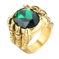 Antiker goldener Drachenkrallenring mit großem facettiertem grünem Schmuckstein - Gold Grüner Stein
