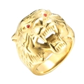 Anello da uomo testa di tigre dorata stile punk con dettagli e occhi in pietre rosse - US 8 / Oro