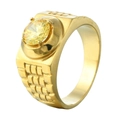 Anello classico in acciaio al titanio con gemma gialla e trama a cinturino - US 7 / Oro (Strass Giallo)