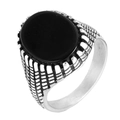 Anillo vintage de acero de titanio oxidado para hombre con piedra de turquesa negra - US 7 / Plateado