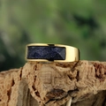 Fashionable gold stainless steel ring featuring a rectangular blue sandstone inlay - Gold Blue Sandstone