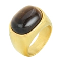 Vintage roestvrijstalen ring met grote ovale tijgeroogsteen op witte achtergrond - US 7 / Goud Tijgeroog