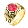 Vintage punk stainless steel ring with large faceted red gemstone in golden finish - US 8 / Gold Red Zirconia