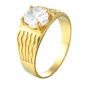 Golden titanium steel ring with round zircon stone and wavy textured band details - US 7 / Gold Color White Stone