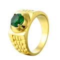 Anello classico in titanio dorato da uomo con trama intrecciata e grande pietra smeraldo - US 7 / Oro (Strass Verde)
