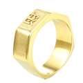 Gold hexagonal ring for men featuring a textured grid pattern and embossed letter K - US 8 / Letter K Relief Style / Gold