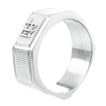 Polished silver metal signet ring with Greek letters and textured geometric sides - US 8 / Greek Letter Style / Steel