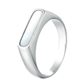 Anello vintage francese in acciaio al titanio con intarsio rettangolare in madreperla - US 8 / Bianco Argento