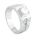 Anillo de acero de titanio para hombre con gema redonda grande y grabado de greca griega - US 7 / Color Acero