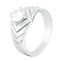 Anillo clásico de acero de titanio plateado con textura en V y circonita redonda - Color Acero / US 7