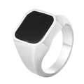 Anillo de sello para hombre en acero inoxidable plateado con piedra de ágata negra rectangular - US 7 / Color Acero
