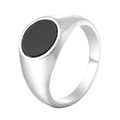 Minimalist silver stainless steel signet ring with oval black onyx gemstone inlay - US 7 / Steel Black Agate