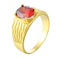Polished gold titanium steel ring with large round red zircon and wavy textured band - US 7 / Gold Red Stone