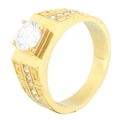 Anillo clásico de titanio dorado con circón blanco y diseño de greca griega - US 7 / Dorado