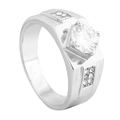 Anello da uomo alla moda in acciaio al titanio con pietra centrale a taglio brillante - US 7 / Color Acciaio