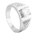 Anillo de hombre en acero plateado con circón redondo engastado en cuatro garras - US 7 / Color Acero