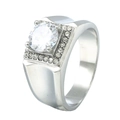 Anillo de titanio para hombre con circón redondo y pavé de cristales en forma cuadrada - US 7 / Color Acero
