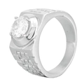 Anello in acciaio al titanio da uomo con zircone e trama a mattoni industriali in 3D - US 7 / Color Acciaio