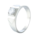 Anillo de boda clásico para hombre en plata con banda ancha y circonita redonda - US 7 / Color Acero