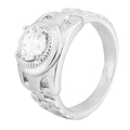 Detailaufnahme des Titanstahlrings im Industriedesign mit Kettengliedband und großem Kristall - US 7 / Stahlfarbe