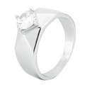 Men's titanium steel ring with round zircon in a modern geometric faceted silver setting - US 7 / Steel