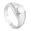 Anillo clásico de acero de titanio plateado con piedra central redonda y detalles pavé - US 7 / Color Acero