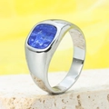 Detail of vintage square blue lapis gemstone set in polished silver steel signet ring - US 7 / Steel Blue