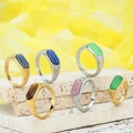 Klassieke roestvrijstalen ringen met rechthoekige edelstenen voor heren en dames - US 7 / Groene Steen (Staal Kleur)