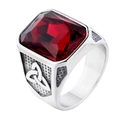 Anello vichingo da uomo in acciaio inossidabile con grande gemma rossa e nodi celtici - US 7 / Acciaio Pietra Rossa